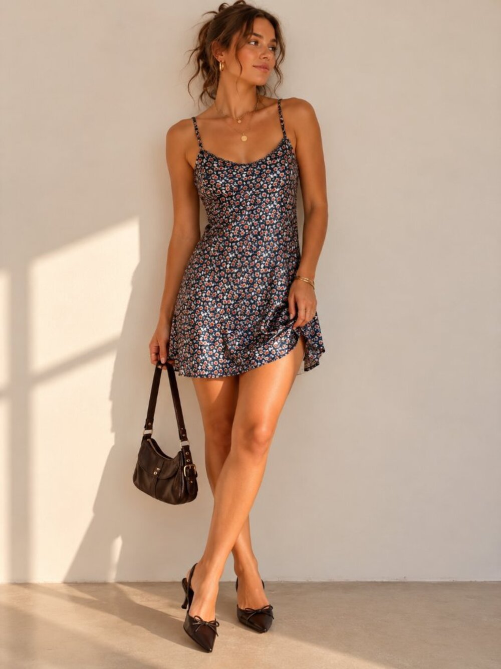 VINTAGE 100% Silk Floral Babydoll Slip Dress Womens S 90s Cool Girl Whimsigoth